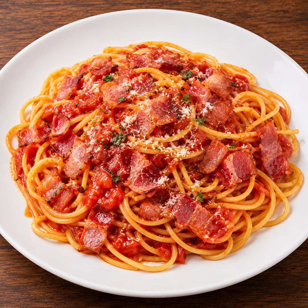 Pasta sốt cà chua thịt xông khói